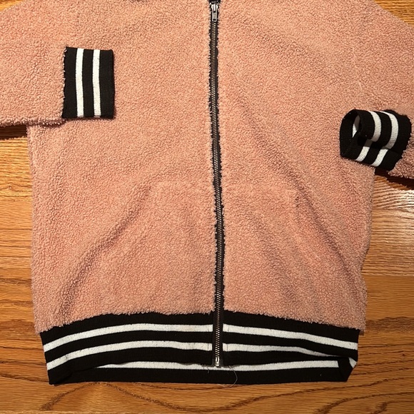 PixieLane pink fuzzy jacket/hoodie perfect fall transition piece size 8 - Picture 2 of 3